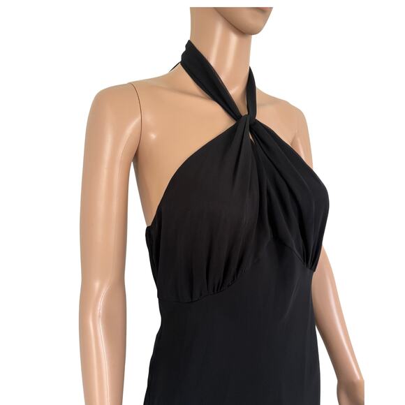 Vintage Halter Midi Slip Dress Chiffon 8 Blck Babydoll Whimsigoth Y2K Holiday - Picture 4 of 7